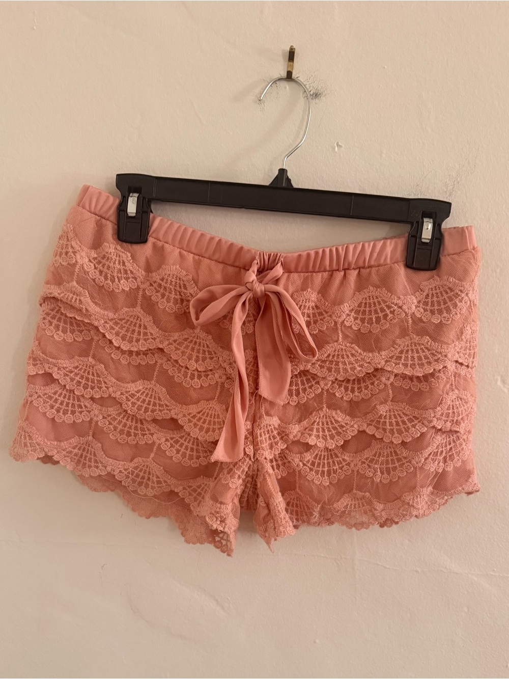 Rebellious One Blush Pink Lace Tie Waist Shorts